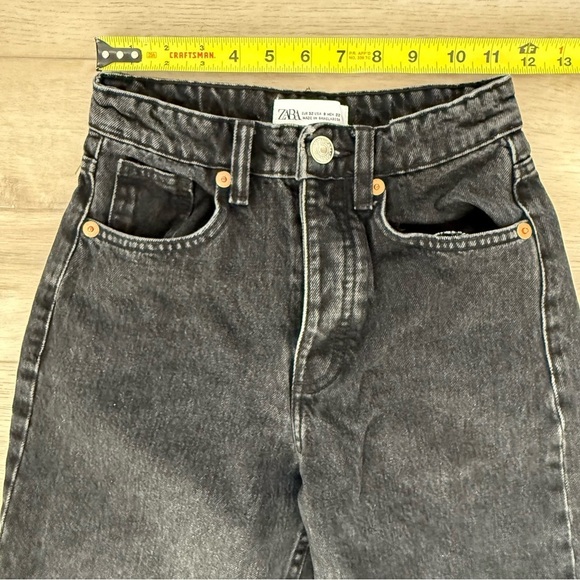 Zara Women’s High-Rise Button Fly Cropped Raw-Edge Wide-leg Black Wash Sz 0 EUC - Picture 5 of 12